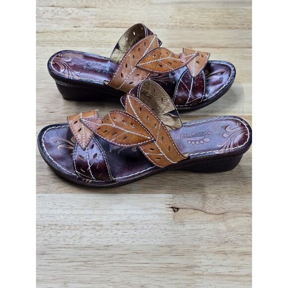 Spring Step Sandals Womens 6 Azalea Leather Leaf Cut Wedge Slip On EU 36 NWOB - Picture 4 of 7